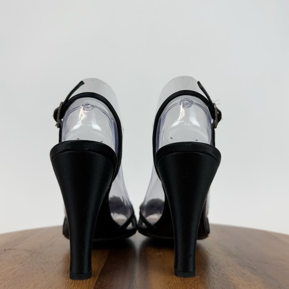 Womens Chanel Rare Vintage Camellia Black Satin Slingback Heels Sandals Size 38 - Picture 4 of 13